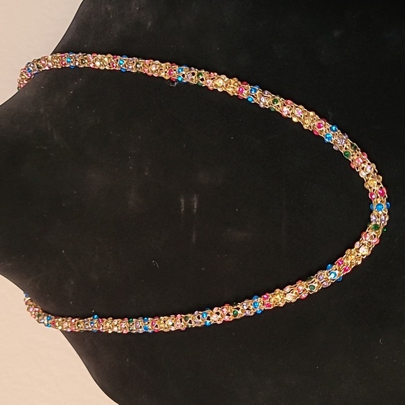 BETSEY JOHNSON Funfetti Collection Rainbow Crystal Magnetic Closure Necklace. - Picture 1 of 9